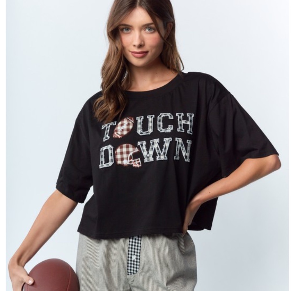 "The Dani" Touchdown Football Gingham Patch Top